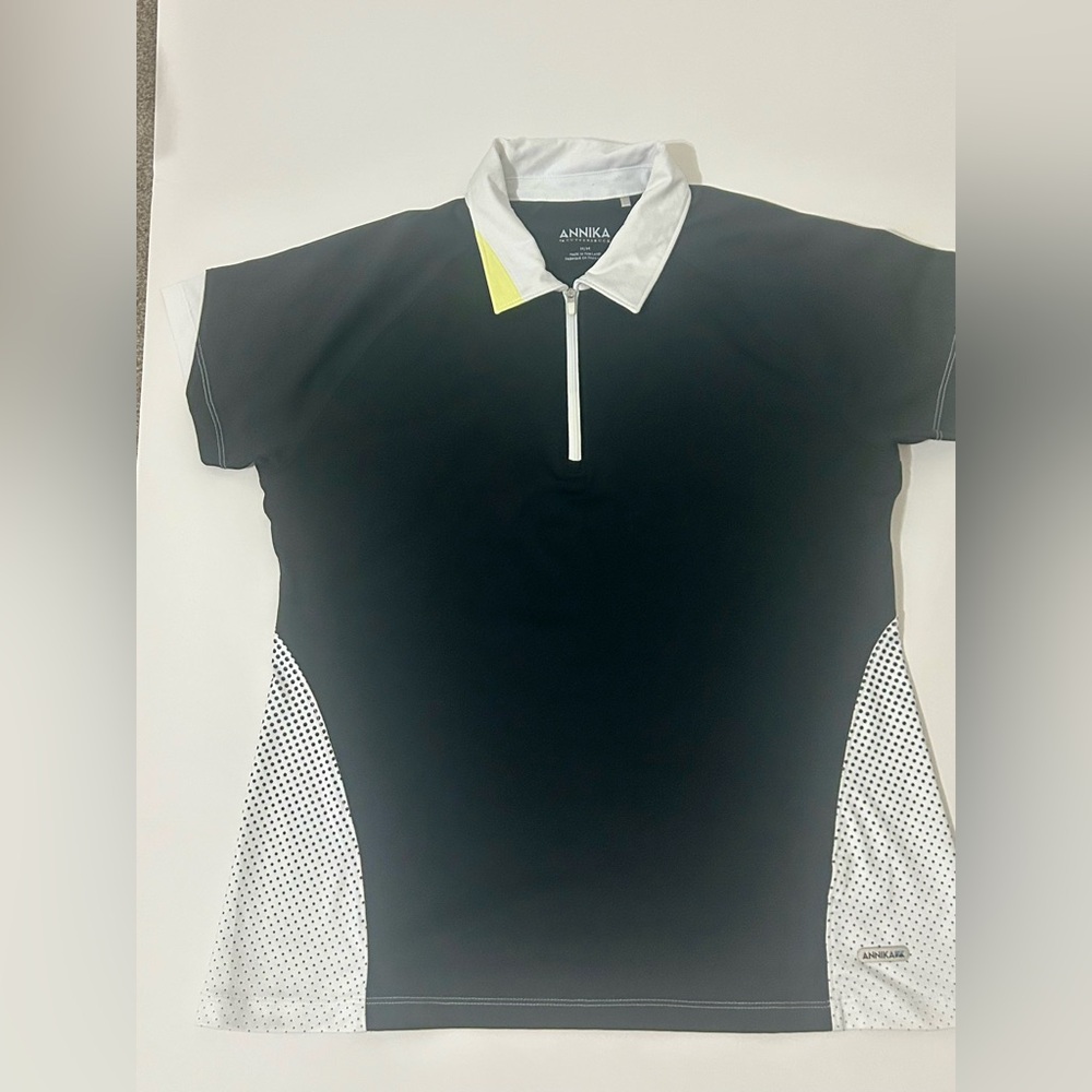 M/M, Annika Cutter Buck Pullover 1/4 Zip Activewear Top~Polka Dots~Poly/Spandex